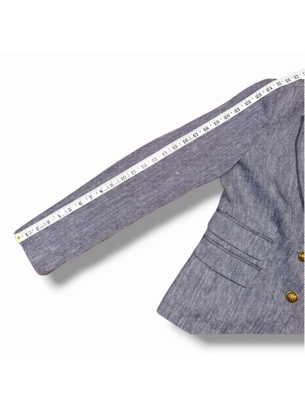 J.Crew Womens Blazer 2 TALL Blue Linen Dalton Herringbone Gold Button Tweed EUC